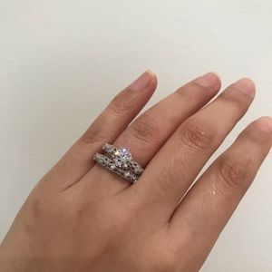 925 silver round Art Deco wedding set ring